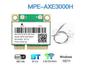 DERAPID MPE-AXE3000H Mini PCI-E WiFi Card for PC Laptop Windows 10/11,Tri-band 2.4G/5G/6GHz 802.11AC AX wifi Network Card BT5.2 MU-MIMO Half Mini PCIe AX210 WiFi 6E Wireless Adapter with wifi Antenna