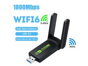 DERAPID WiFi 6 USB Adapter 1800Mbps Dual Band 5Ghz/2.4Ghz USB 3.0 Wifi Dongle Network Card HigH Gain Antenna For PC/Laptop/Desktop Windows 10 11 Plug and Play