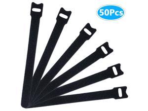 KALIM 50pcs Cinch Straps, 6 Inch Gripping Cable Ties, Black Reusable Loop Cord Straps, Multipurpose Hook and Loop, Suitable for Strapping Home/Office/Studio Wires, Cables, Cords