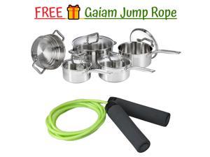 T-fal G707S954 Stainless Steel Inspire Techno Release 9pc Cookware Set with FREE Gaiam Jump Rope