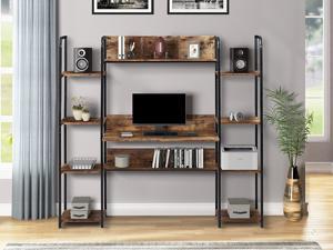 Home Office Game Table Computer Desk with Storage Hutch and Double Bookcase, Computer Workstation with Storage Bookshelf,Brown,GT54 Home Office Game Table Computer Desk with Storage Hutch and Double Bookcase, Computer Workstation with Storage Bookshelf,Brown,GT54