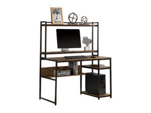 Home Office Game Table Computer Desk with 2-Tier Bookshelf and Open Storage Shelf Equipped with Removable Monitor Riser,Brown,GT55 Home Office Game Table Computer Desk with 2-Tier Bookshelf and Open Storage Shelf Equipped with Removable Monitor Riser,Brown,GT55