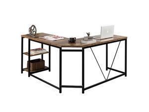 L-Shaped Computer Desk, Corner Desk, 59.1"L x 19.7"W x 30.7"H Writing Study Workstation with Shelves for Home Office, Gaming Table, Space-Saving, Easy to Assemble, Industrial, Brown,GT77 L-Shaped Computer Desk, Corner Desk, 59.1"L x 19.7"W x 30.7"H Writing Study Workstation with Shelves for Home Office, Gaming Table, Space-Saving, Easy to Assemble, Industrial, Brown,GT77