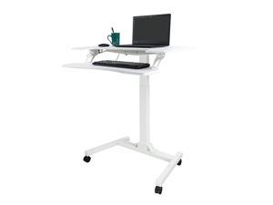 Height Adjustable Sit Stand Laptop Desk Workstation Mobile Standing Desk Home Office Desk Rolling Computer Stand with Standing and Seating, White, GT219