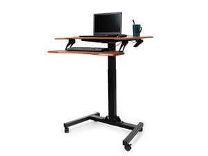 Height Adjustable Sit Stand Laptop Desk Workstation Mobile Standing Desk Home Office Desk Rolling Computer Stand with Standing and Seating, Brown, GT218
