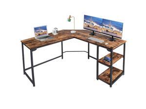 L Shape Computer Desk with 2 Storage Shelf Study Writing Table for Home Office, Modern Simple Style PC Desk, Black Metal Frame, Brown, GT189 L Shape Computer Desk with 2 Storage Shelf Study Writing Table for Home Office, Modern Simple Style PC Desk, Black Metal Frame, Brown, GT189
