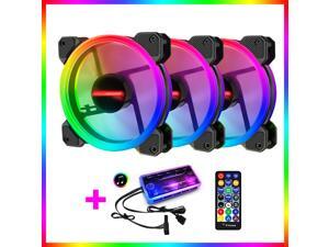 Kit RGB LED PWM Case Fans 120mm with Remote Controller Fan Hub and Extension, Quiet Edition High Airflow Adjustable Colorful PC Case CPU Computer Cooling with Coolers, Radiators System (3pcs)