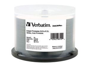 Verbatim DataLifePlus White InkJet 8.5GB 8X DVD+R DL 50-Pack Blank Verbatim DataLifePlus White InkJet 8.5GB 8X DVD+R DL 50-Pack Blank