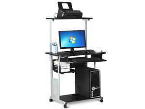 Classic 2 Tiers Rolling Computer Desk Study Table w/Printer Shelf and Keyboard Tray for Home Office, Black Classic 2 Tiers Rolling Computer Desk Study Table w/Printer Shelf and Keyboard Tray for Home Office, Black