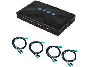 USB HDMI KVM Switch 4 Ports with Cables Selector Switcher for 4PC Sharing Video Monitor and Keyboard Mouse Scanner Printer HUD 3840x2160/ 4K&times2K@30hz