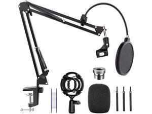 Microphone Stand Desk, Professional Adjustable Mic Stand Suspension Boom Scissor Arm Stand with Pop Filter, 3/8" to 5/8" Screw Adapter, Mic Clip, Heavy Duty Clamp for Blue Yeti Snowball Recording Microphone Stand Desk, Professional Adjustable Mic Stand Suspension Boom Scissor Arm Stand with Pop Filter, 3/8" to 5/8" Screw Adapter, Mic Clip, Heavy Duty Clamp for Blue Yeti Snowball Recording