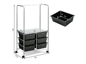 6 Drawer Rolling Storage Drawer Cart with Hanging Bar for Office School Home 6 Drawer Rolling Storage Drawer Cart with Hanging Bar for Office School Home