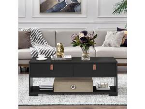 Wood Cocktail Coffee Table with 2 Drawers and Open Storage Shelf Wood Cocktail Coffee Table with 2 Drawers and Open Storage Shelf