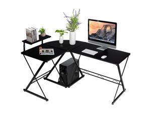 L-Shaped Desk Reversible Corner Computer Desk with Movable Shelf and CPU Stand Black L-Shaped Desk Reversible Corner Computer Desk with Movable Shelf and CPU Stand Black