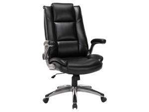 High Back Bonded Leather Ergonomic Office Chair Executive Swivel Computer Desk Chair - Flip Up Arms and Adjustable Tilt Angle Swivel Chair with Thick Padded Armrest and Headrest for Home&Office