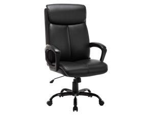 High Back Executive Bonded Leather Swivel Office Chair - Computer Desk Task Chair W/Rocking Function, Black Thick Padded Headrest & Seat Cushion