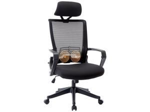 Qwork High Back Mesh Computer Chair with Adjustable Headrest and Armrests Comfortable and Breathable Lumbar Support Ergonomic Executive Swivel Chair Black