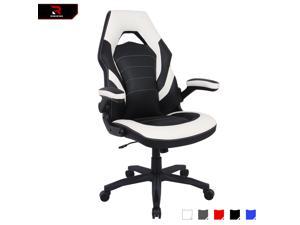 RIMIKING Bonded Leather Racing Ergonomic Gaming Chair Executive Computer Desk Office Chair with Height Adjustable 360°Swivel Flip-up Arms Lumbar Support