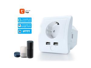 Smart WiFi Wall Outlet EU Plug Dual USB Ports Power Socket Compatible With Alexa Google Home Voice Control Smart WiFi Wall Outlet EU Plug Dual USB Ports Power Socket Compatible With Alexa Google Home Voice Control