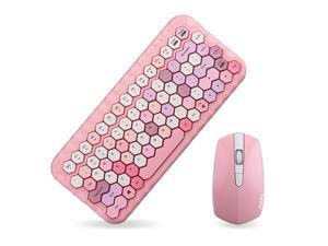 Mofii Honey Keyboard Mouse Combo Wireless 2.4G Mixed Color 83 Key Mini Keyboard Mouse Set with Honeycomb Key Caps for Girl Pink