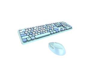 Mofii Sweet Keyboard Mouse Combo Mixed Color 2.4G Wireless Keyboard Mouse Set Circular Suspension Key Cap for PC Laptop Blue