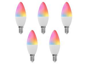 WiFi Smart Bulb RGB+W+C LED Candle Bulb 5W E12 Dimmable Light Phone APP SmartLife/Tuya Remote Control Compatible with Alexa Google Home for Voice Control, 5 pack
