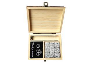 9PCS Whiskey Stones Set Chilling Stones Wooden Box Chilling Rocks Reusable Ice Cubes for Whiskey Wine Beer Juice Cool Drinks Bar Accessories