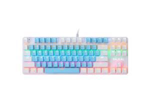 BAJEAL 87 Keys Wired Mechanical Keyboard Mixed Light Mechanical Keyboard with Mechanical Blue Switch Suspension Button Blue+White
