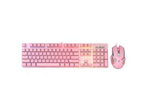 Ajazz Mechanical Keyboard Mouse Combo USB Wired Gaming Keyboard Mouse Set 104 Keys Mixed Light Keyboard Pink (Blue Switch)