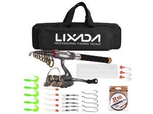 Fishing Rod Reel Combo Carbon Fiber Telescopic Fishing Pole Spinning Reels Fishing Carrier Bag 100M Fishing Line Lures Hooks Jig Head Fishing Accessories for Travel Fishing 2.1m