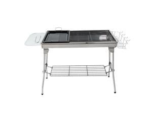 Stainless Steel Barbecue Grill Large Outdoor Household Easy Folding Portable Barbecue Meat Rack Lightweight Picnic BBQ Grill Charcoal Grill with Storage Basket Board Shelf Frying Pan for Outdoor Campe