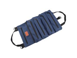 Canvas Roll-up Tool Bag, Multi-Purpose Tool Roll Pouch Tool Organizer with 5 Zipper Pockets Carrier Bag for Car Motorcycle Storaging Wrenches, Sockets, Screwdrivers Blue