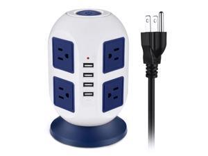 Tower Surge Protector with Surge Protector 8 AC Outlets 4 USB Port Power Strip Tower Long  Extension Cord Multi Plug Charging Tower for Multiple Devices Desktop Power Station for Home Office 3 Meters