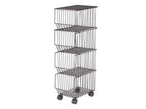 Movable Iron Storage Shelf 4 Layer Tier Drying Mesh Basket Metal Rack with Wheels Storing Fruit Vegetable Toys Space Saving Organizer for Kitchen Living Room Table