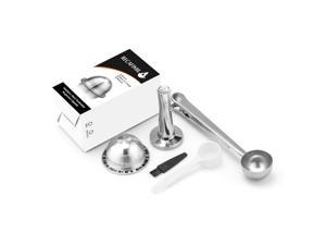 Stainless Steel Capsule Reusable Capsule Pods Set with Powder Tamper & Spoon & Brush Replacement for NESPRESSO Vertuoline GCA1 Delonghi ENV135 ENV150 and VertuoPlus BNV450WHT1BUC1