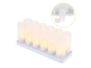 12pcsset Rechargeable LED Flickering Flameless Candles Tealight Candles Lights with Frosted Cups Charging Base Yellow Light AC100240V