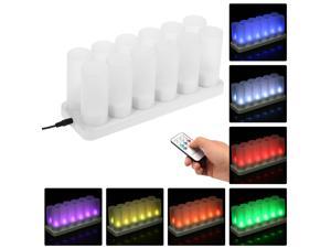 Set of 12 Rechargeable LED Color Changing Flickering Flameless Tealight Candles Lights with Remote Control USB 5V Frosted Cups Charging Base for Christmas Party Holiday Festivals Wedding