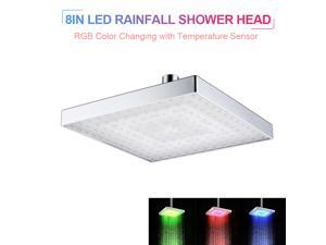 6" 3 Colors LED Square Rain Bathroom Temperature Sensor LED Shower Head 