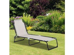 3-Position Reclining Beach Chair Chaise Lounge Folding Chair - Cream White