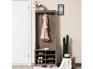 Coat Rack Wooden Hall Tree Storage Organizer Shoe Bench with Shoe Rack 3 Hooks for Hallway or Living Room - Brown Coat Rack Wooden Hall Tree Storage Organizer Shoe Bench with Shoe Rack 3 Hooks for Hallway or Living Room - Brown