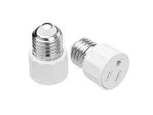 2 PCS E26 E27 Light Bulb Socket Adapter 2 or 3 Prong AC Outlet to Lamp Socket E27 Lamp Holder Adapter US Plug for Patio Shed Garage Warehouse