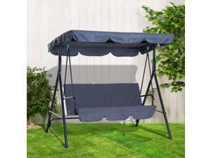 Steel Outdoor Porch Swing Lounge Chair 3 Person with Top Canopy - Grey