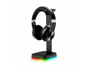 RGB Gaming Headset Stand Holder RGB Surround Sound Headphone Earphones Stand Holder Hanger Hook with USB Charger Desk Bracket Headphone Holder Display Shelf for Gamers Gaming PC Universal