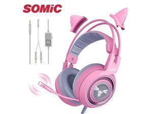 SOMIC G951s Pink Stereo Gaming Headset with Mic for PS4, Xbox One, PC, Mobile Phone, 3.5MM Sound Detachable Cat Ear Headphones Lightweight Self-Adjusting Over Ear Headphones for Women SOMIC G951s Pink Stereo Gaming Headset with Mic for PS4, Xbox One, PC, Mobile Phone, 3.5MM Sound Detachable Cat Ear Headphones Lightweight Self-Adjusting Over Ear Headphones for Women
