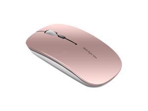 Q5 Slim Rechargeable Wireless Mouse, 2.4G Portable Optical Silent Ultra Thin Wireless Computer Mouse with USB Receiver and Type C Adapter, Compatible with PC, Laptop, Desktop (Rose Gold)
