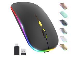 ?Upgrade? LED Wireless Mouse, Rechargeable Slim Silent Mouse 2.4G Portable Mobile Optical Office Mouse with USB & Type-c Receiver, 3 Adjustable DPI for Notebook, PC, Laptop, Computer, MacBook (Black)
