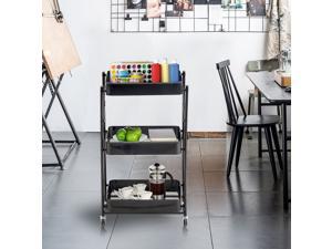 Foldable Storage Cart, 3 Tier Metal Rolling Cart Utility Cart Foldable Bar Cart Instant Use Folding Metal Storage Push Cart for Office Kitchen (Black) Foldable Storage Cart, 3 Tier Metal Rolling Cart Utility Cart Foldable Bar Cart Instant Use Folding Metal Storage Push Cart for Office Kitchen (Black)