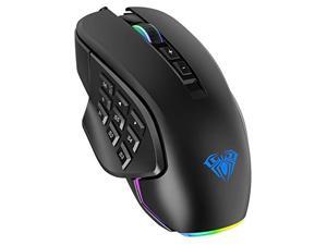 AULA H510 RGB Gaming Mouse with 9 Side Buttons High Precision 10000 DPI Optical Sensor, Fire Button Computer Mice 14-Programmable-Buttons for PC/Gamer