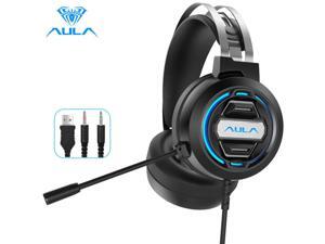 AULA S603 Wired Gaming Headset with Microphone Surround Sound, USB Dual 3.5mm Corded Volume Control Over-Ear Games Headphones, HD Noise Cancelling Mic for Phone PC/MAC Laptop