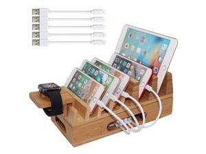 Bamboo Charging Station Organizer for Multiple Devices & Wood Desktop Docking Charging Stand Such As Cell Phone, Tablets, Phone Case and Watch Stand - Pezin & Hulin Bamboo Charging Station Organizer for Multiple Devices & Wood Desktop Docking Charging Stand Such As Cell Phone, Tablets, Phone Case and Watch Stand - Pezin & Hulin